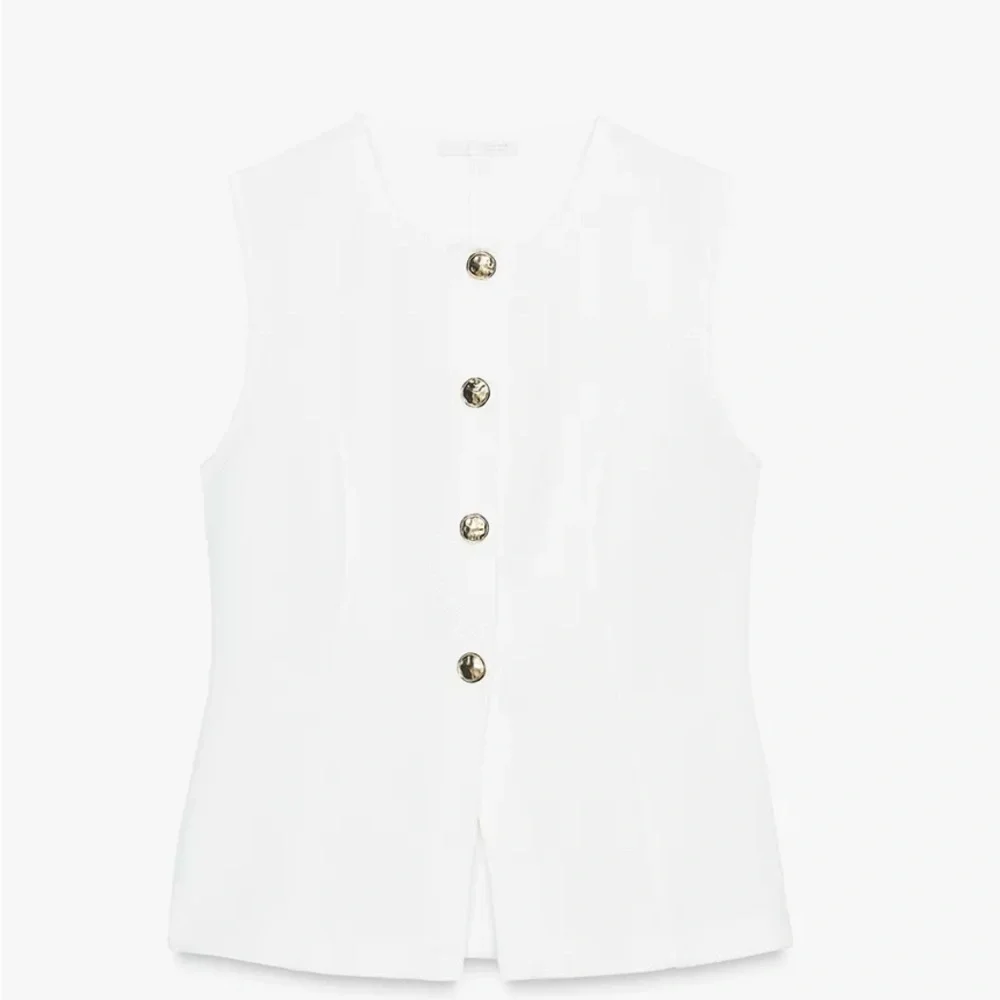 Zara White Top with Gold Button V neck vest size M - Picture 4 of 11